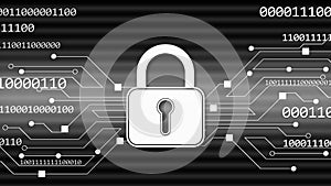Security technology concept - padlock binary code information connecting lines