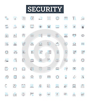 Security vector line icons set. Protection, Safeguard, Armor, Shield, Fortress, Fortify, Barricade illustration outline