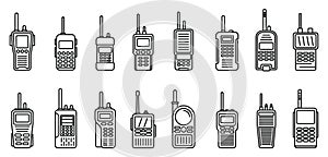 Security walkie talkie icons set, outline style