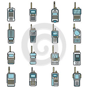 Security walkie talkie icons set vector color