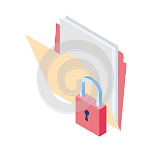 Securiy padlock with documents folder icon, flat design