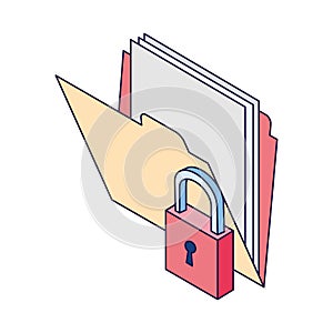 Securiy padlock with documents folder icon, flat design