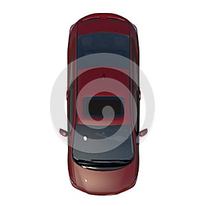 Sedan car city tourism transport 2- top view white background 3D Rendering Ilustracion 3D