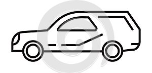 Sedan car icon vector in fine line style. A minivan with a trunk for family, work
