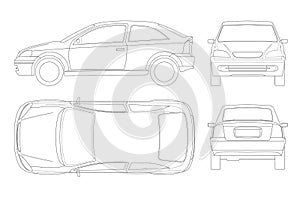 Sedan Car in lines. Isolated car, template for car branding and advertising.