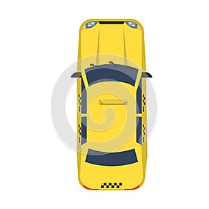 Sedan Taxi Car with top view. Solid and flat color style design.