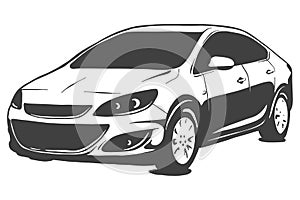 Sedan vector black illustration isolated on white background. Hand drawn illustration.