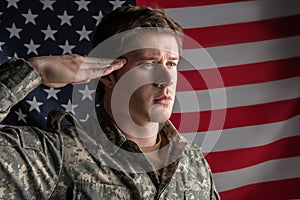 Sedate soldier standing and returning a salute