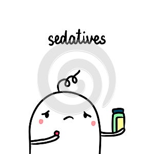 Sedatives bad habit hand drawn illustration with cute marshmallow