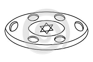 Seder plate for Passover. The Star of David is depicted in the center of the dish. Doodle style