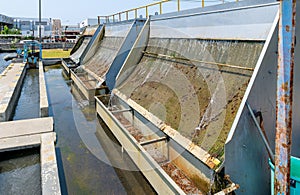 sediment filter in wastewater treatment pond or Aerated Lagoon. environmental science