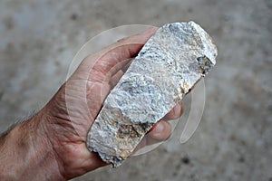 A sedimentary chert rock in the hand photo