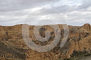 Sedimentary formations landscape in `Barrancas de Burujon`, Toledo, Spain