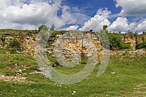 Sedimentary rock and meadow, Zavet town