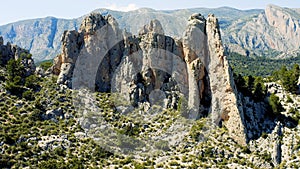 Sedimentary rock strata mountains in Alicante, Spain.