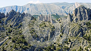 Sedimentary rock strata mountains in Alicante, Spain.