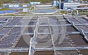 Sediments of treatment facilities. Aerial view of the wastewater treatment plant