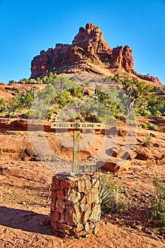 Sedona Bell Rock Trail with Directional Sign Under Blue Sky