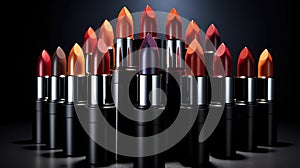 Seductive and colorful lipstick colors. Lip care and coloring. Lipstick sexiness.