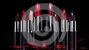 Seductive and colorful lipstick colors. Lip care and coloring. Lipstick sexiness