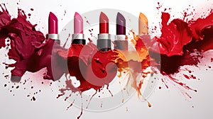 Seductive and colorful lipstick colors. Lip care and coloring. Lipstick sexiness. photo