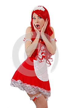 Seductive red-headed servant girl with shocked face