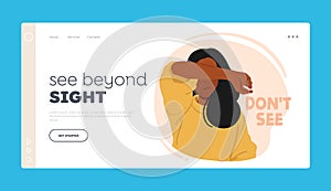 See Beyond Sight Landing Page Template. Young Woman Covering her Eyes Like Wise Monkey Do Not See Evil