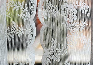 Decorated curtains with white floral texture