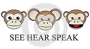 SEE HEAR SPEAK no evil inverse graphic vector of 3 wise monkeys