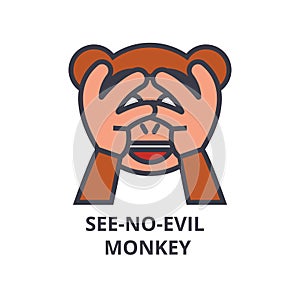 See no evil emoji vector line icon, sign, illustration on background, editable strokes