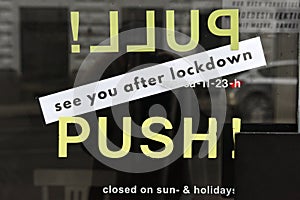 See you after lockdown - sticker at gastronomy company in Vienna, Austria, Europe photo