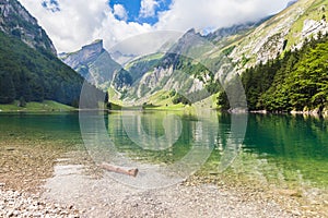 Seealpsee (lake) and the Alpstein massif photo