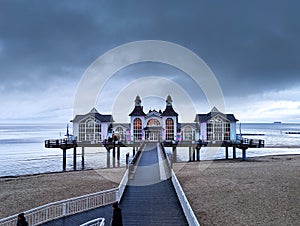 Seebruecke Sellin building beach Ostsee dramatic sky