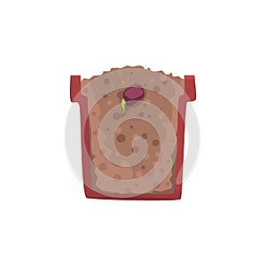 Seed of a bean germinating in a pot with ground soil, stage of growth, pot in a cross section vector Illustration