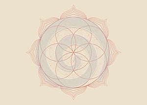 Seed Flower of life lotus icon, yantra mandala sacred geometry, tattoo symbol of harmony and balance. Mystical talisman, henna