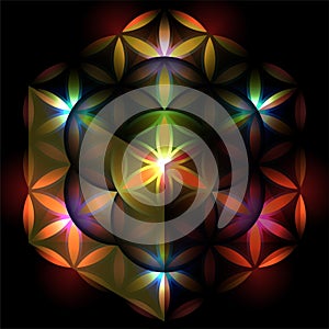 Seed of life, colorful 3d vector healing part of metatrons cube. Sacred geometry divine creation of universe