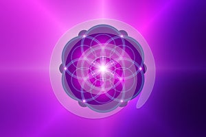 Seed of life, Spiritual Sacred Geometry, Flower of Life, lotus neon light logo Symbol of Harmony and Balance, Glowing Geometrical