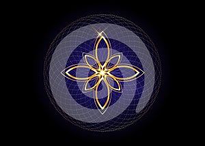 Seed of life symbol Sacred Geometry. Geometric mystic mandala of alchemy esoteric Flower of Life. Gold design overlapping circles