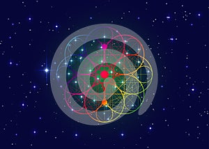 Seed of life symbol Sacred Geometry. Geometric mystic mandala of alchemy esoteric Flower of Life. Holy trinity. Vector spectrum