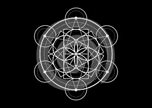 Seed of life symbol Sacred Geometry.  Geometric mystic mandala of alchemy esoteric Flower of Life. Vector white divine meditative