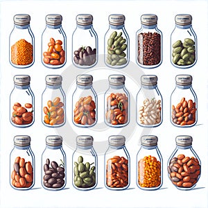 seed, mung bean, soy bean in bottle isolated over white, clipart, graphic design, Dry seed