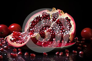 Seed-studded Juicy pomegranate slice. Generate Ai