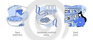 Seed treatment and modification isolated cartoon vector illustrations se