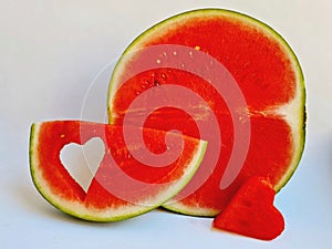 seedless baby watermelon slice with heart shape inside