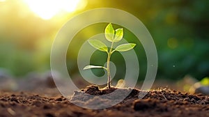 Seedling are growing from the rich soil. Concept of business growth, profit, development and success. Generative AI