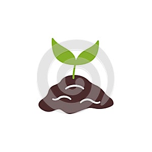 Seedling growing in soil. Small prout in doodle style. Hand drawn isolated vector illustration