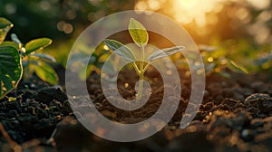 Seedling in Sunlit Soil. AI generated