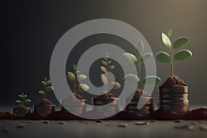 Seedlings Are Growing On The Coins Stack With Concept Of Business Growth Profit And Development To Succeed. Generative