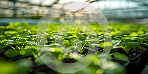 Seedlings growing in a greenhouse benefitting from smart farming techniques and protection. Concept Greenhouse Cultivation, Smart