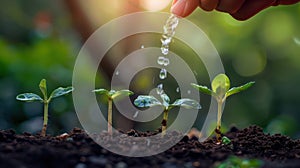 The Seedlings and Watering Hand. AI generated